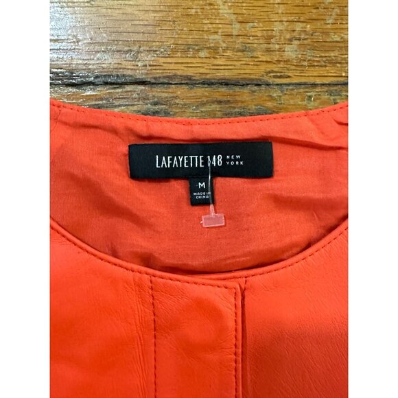 Lafayette 148 New York Women Orange Leather Jacket LIGTHWEIGTH size M NWOT - Picture 2 of 5